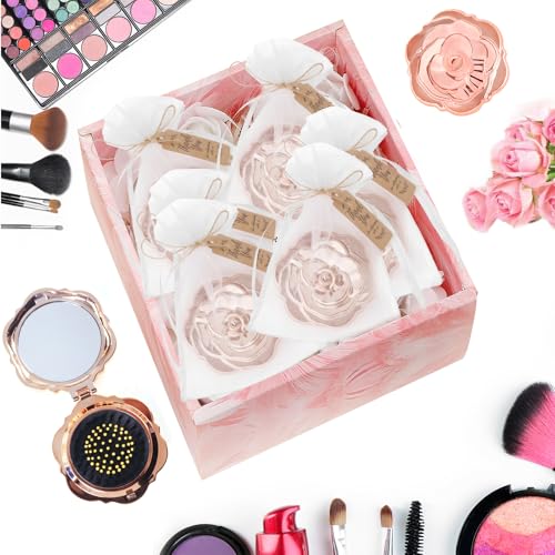 Set of 36 Rose Compact Mirrors & Hair Brushes with Organza Bags for Wedding & Party Favors