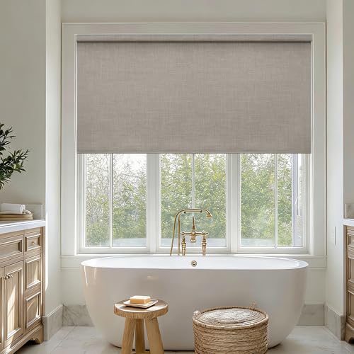 TWODRAPES Burlywood Birch 58W x 72H Cordless Blackout Linen Roller Shades