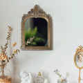 Large Bronze Vintage Vanity Wall Mirror with Ornate Carved Frame - 14.4 x 9.8 Inches