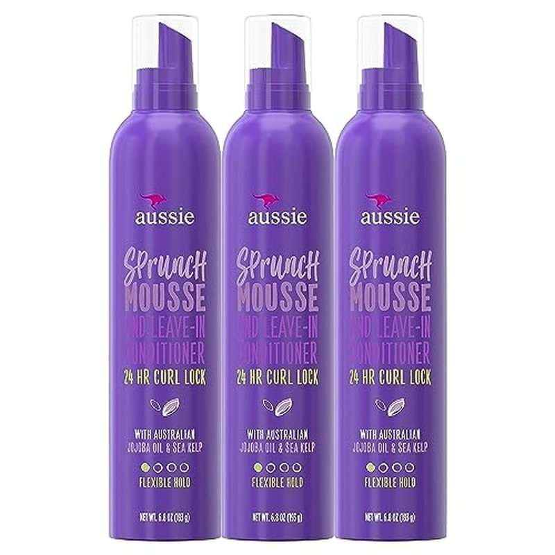 Aussie Sprunch Mousse 24 Hour Curl Lock, Flexible Hold 6.80 oz (Pack of 3)