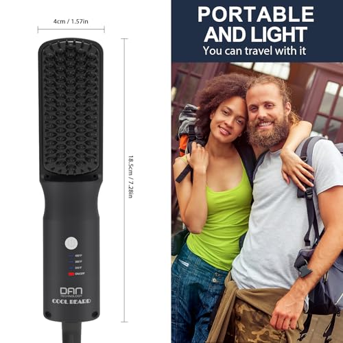 Beard Straightener for Men, Tourmaline Ceramic Heated Beard Brush with Anti-Scald Feature for Medium to Long Beards, 3 Temperature Settings, Beard Grooming Gift Kit for Men