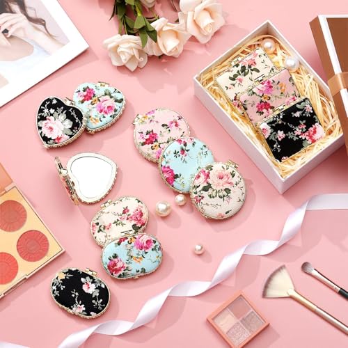 Gold Edge Compact Mirror Set - 16 Pcs Floral Purse Mirrors with Different Shapes