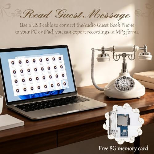 Oreozix Ivory White Retro Telephone Voice Recorder Wedding Guest Book with Custom Greeting