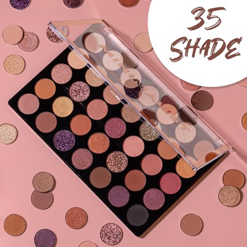 Profusion Cosmetics Minimalist 35 Shade Eyeshadow Palette - Blendable Natural Shades in Matte, Shimmer and Glitter Finishes for Mesmerizing Looks, Vegan & Cruelty-Free Makeup