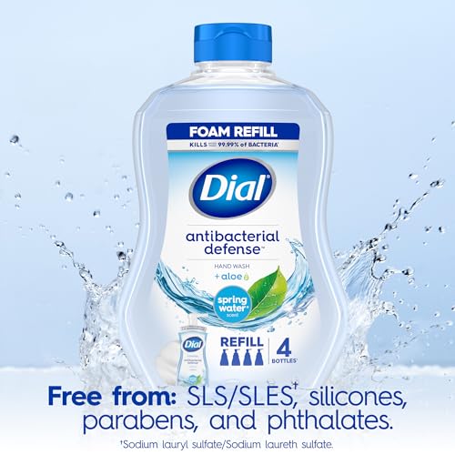 Dial Antibacterial Foaming Hand Soap Refill with Aloe & Spring Water Scent - 4 Pack, 30 Fl Oz Each