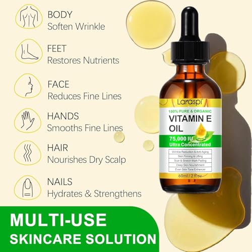 Vitamin E Oil, Pure Vitamin E Oil for Skin, Face, Scars, Body, for Moisturizing Dry Skin, 4 Oz