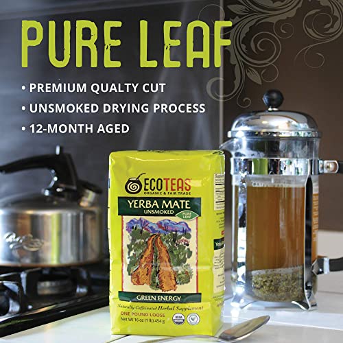 ECOTEAS Organic Unsmoaked Yerba Mate Loose Tea 16oz Pack of 6 - Pure & Fair Trade