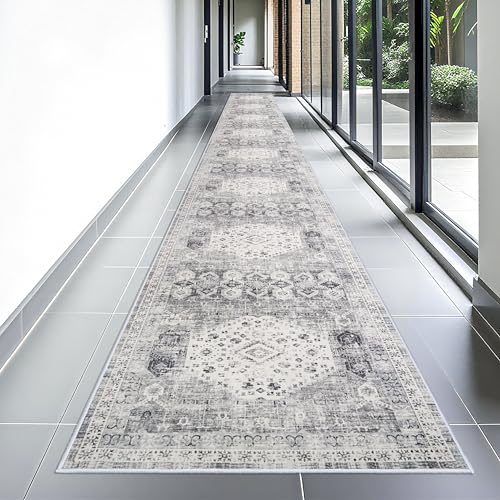 Grey 3' x 25' Washable Hallway Runner Rug - Non Slip, Stain Resistant, Extra Long Indoor Carpet