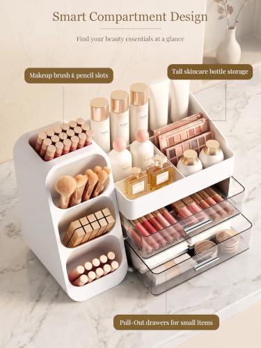Booklov Crystal White Large Makeup Organizer with Drawers - L01