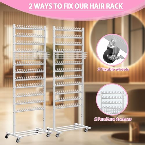 White 2-Sided Braiding Hair Rack with Wheels & Tray - Hair Extension Organizer