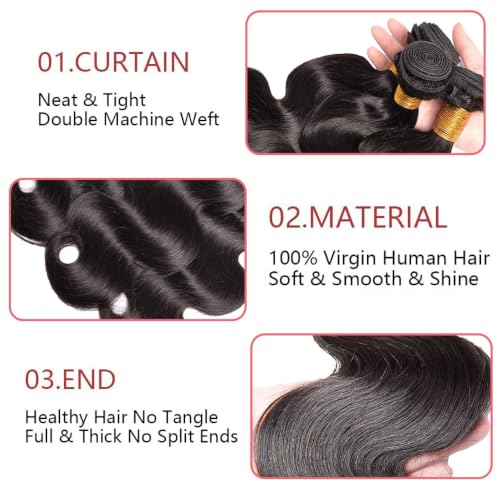 3 Bundles Human Hair Body Wave 8-12 Inch Natural Black Virgin Hair - Unprocessed & Reusable
