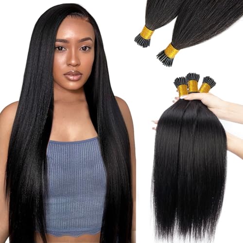 Yaki Straight I Tip Hair Extensions Human Hair 16 Inch 50G Light Yaki Style - Variation #YK