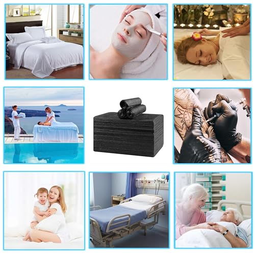Disposable Bed Sheets for Massage Table 100 Pcs 31" x 71" Waterproof Massage Table Sheets Soft Non Woven Fabric SPA Massage Table Bed Cover Breathable for Beauty Tattoos Waxing Travel (Black)