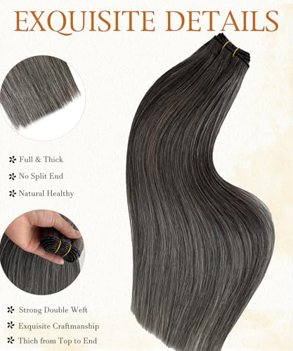 Salt & Pepper Sew-In Hair Extensions 14 Inch Human Hair Weft 80g - Variation #Salt Pepper-ST