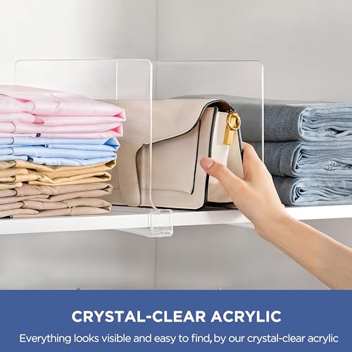 24 Pack Clear Shelf Dividers for Closet & Shelf Organization - Adjustable Acrylic