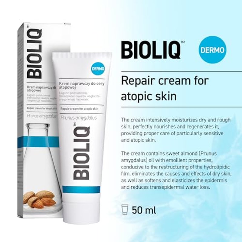 Bioliq Dermo Repair Body Cream for Atopic Skin - Alleviates Irritation, Hydrates, and Regenerates with Sweet Almond Oil for Moisturization - 50 ml