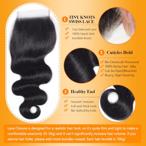 16 Inch Body Wave Lace Closure with Transparent 5x5 HD Lace Pre Plucked Baby Hair for Black Women - Natural Black Variation of THIS listing