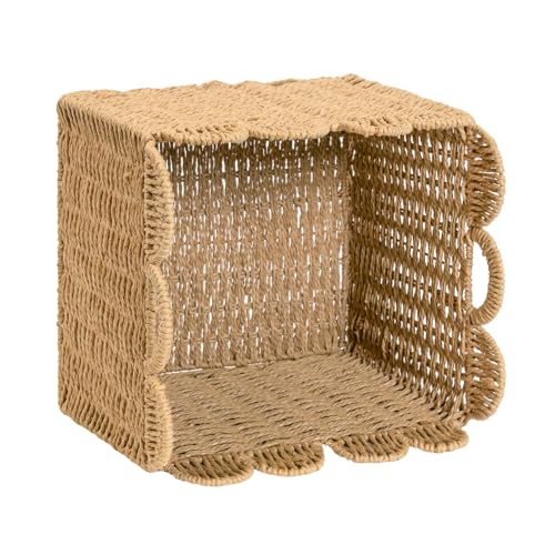 Set of 4 Scalloped Wicker Storage Cubes - 12x12x12 Inches, Khaki