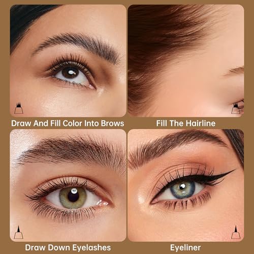 MAKI YIKA Microblading Eyebrow Pencil, Waterproof Eyebrow Pen with 4 Tip Brow Pen and Precise Brow Pencil to Create Natural Hair-Like Brows with Dual-ended Eyebrow Brush (A-Brown)