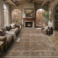Brown 8x10 Vintage Washable Area Rug for Living Room - Distressed Floral Pattern