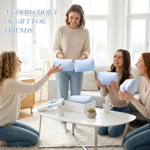 Light Blue Seersucker Cosmetic Bags Set - 12 pcs, Zippered & Striped