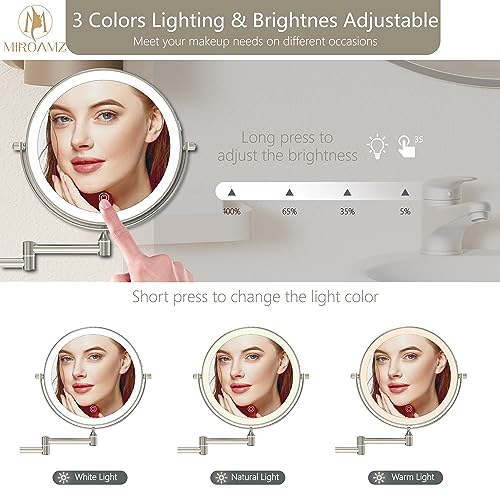 8-Inch Wall Mounted Lighted Makeup Mirror 1X/10X Magnification Brushed Nickel - Variation: Brushed Nickel / 8 Inch