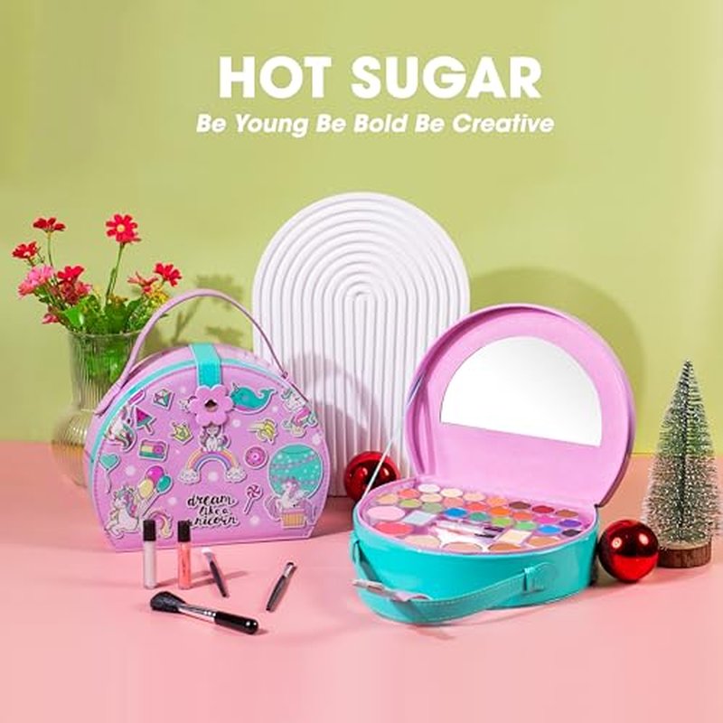 Hot Sugar Kids Makeup Kit, Girls Makeup Kit Age 4-6 7-8 10-12, Unicorn Gift for Girls Birthday Christmas (Green)