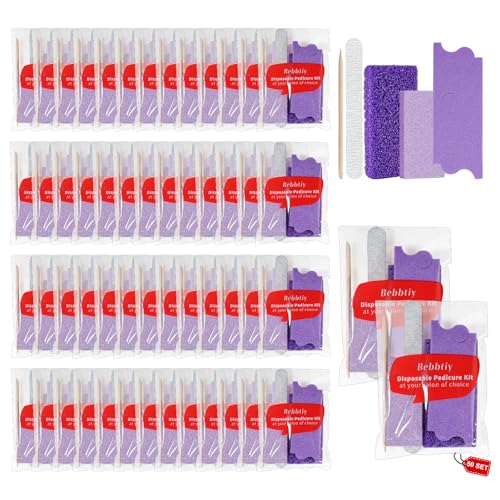 5 in 1 Disposable Pedicure Manicure Kit Set - 80/100 Grit, 50 Count, Portable & Hygienic