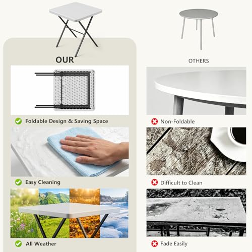 White Folding Table Set with 2 Chairs - Portable Heavy Duty Outdoor Picnic