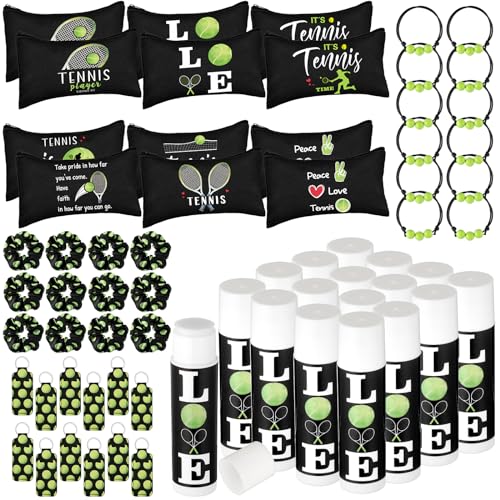 Tennis Party Favors Set with Scrunchies Bracelets Lipsticks & Keychains - Women Gifts