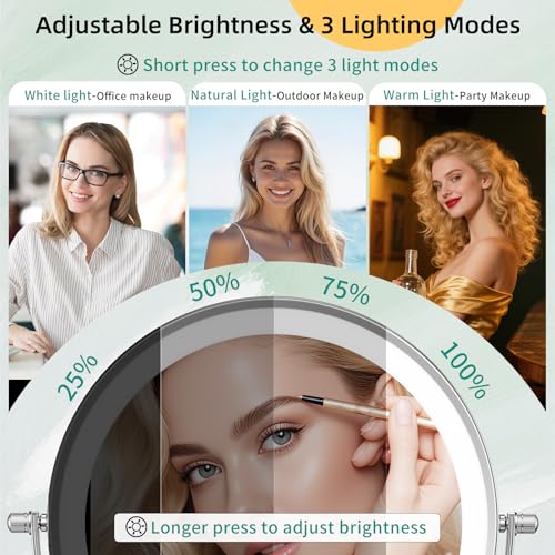FUNTOUCH 5000mAh Rechargeable Wall-Mounted Makeup Mirror with Light - Polished Chrome