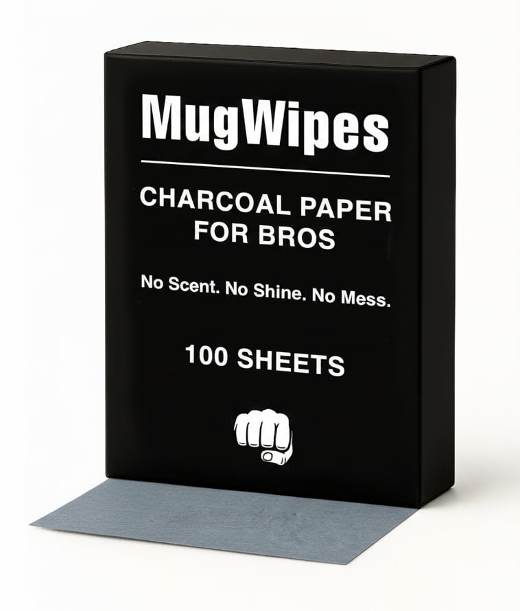 Oil Control Charcoal Face Wipes for Men - Matte Finish, 100 Pocket-Size, Vegan & Fragrance-Free