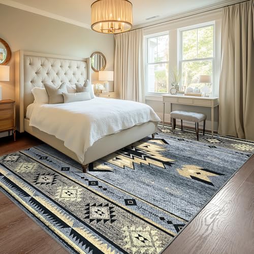 Benron 6x9 ft Grey Western Rug - Washable Non-Slip Vintage Tribal Floor Mat