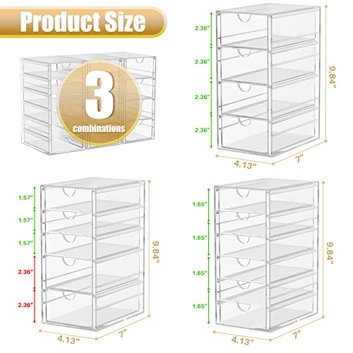 YFXCVSL 3-Pack Acrylic 15-Drawer Makeup & Desk Organizer - Clear Storage Bins