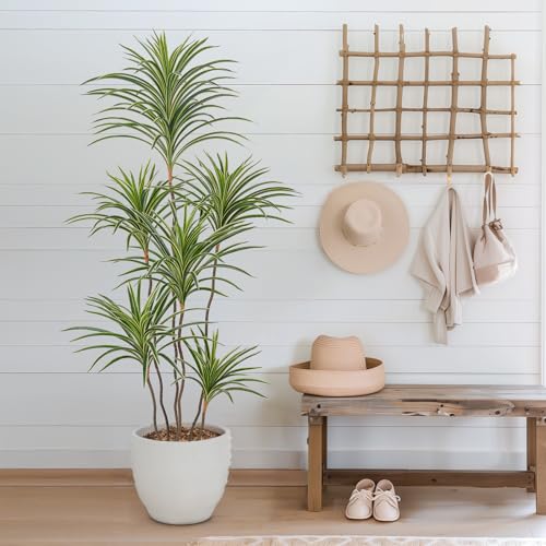 5 ft Artificial Dracaena Tree - Fine-Leaved Dracaena Indoor Tall Faux Plant in Pot (YEPDIN, 5ft)