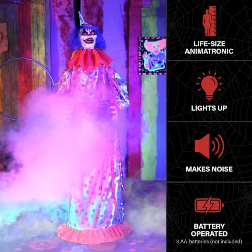 5.5-Ft. Jump Scared Clown Halloween Animatronic - 65 Inch Version