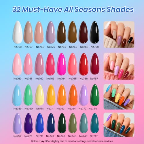 Beetles Gel Nail Polish Kit with UV Light - 32 Color Multicolor Set, 68pcs DIY Manicure
