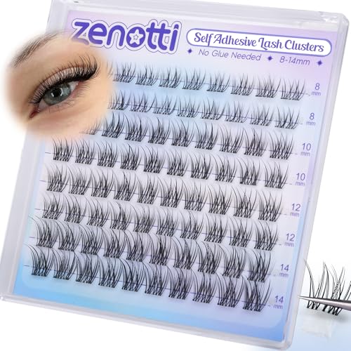 Self Adhesive Lash Clusters Natural Self Adhesive Eyelashes No Glue Lashes Clusters Wispy Eyelash Cluster Waterproof Pre Glued Lash Cluster Short 8-14mm Press on lashes by zenotti