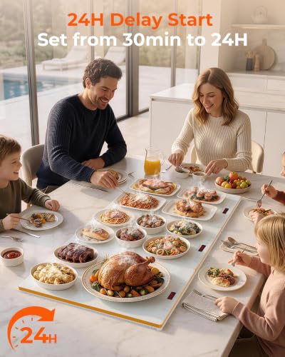 BTUVC 3-in-1 Warming Trays for Buffets, 36x16, Independent Temp Control, 24H Timer, White-Gold