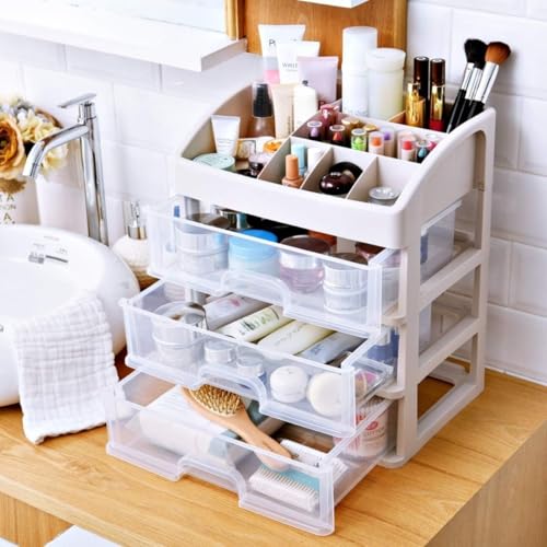 Makeup Organizer with 3 Drawers, Vanity Storage for Cosmetics & Jewelry