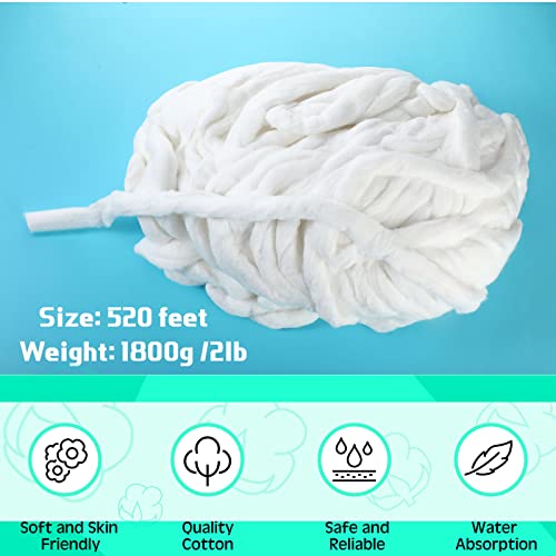 Mixweer Cotton Roll for Salon 520 Feet 2lb Cotton Sliver for Cleaning, Skin Care, Manicures, Salon, 1800g, Easy to Use