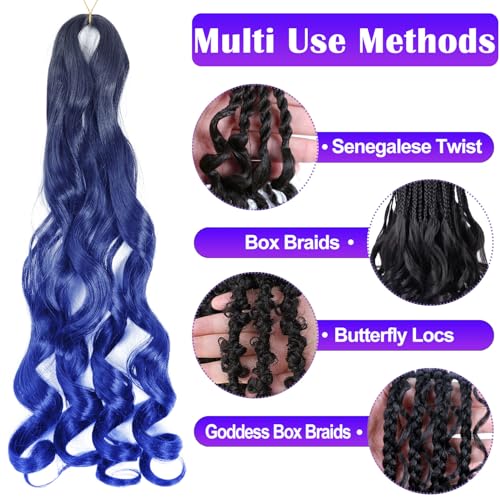 French Curly Braiding Hair 8 Packs Loose Wavy Synthetic Extensions - T/Blue, 18 Inch