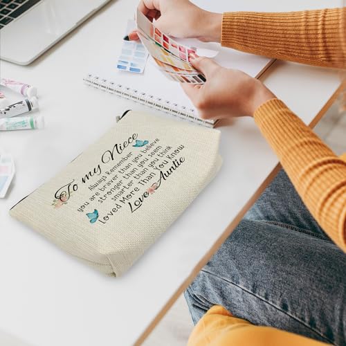 Huester To My Niece Makeup Bag, Auntie Gifts - Inspirational Cosmetic Bag Travel Make Up Pouch
