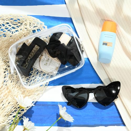 Bridesmaid Proposal Gift Set with Clear Makeup Bag, Scrunchies & Accessories - Black, 6 Sets