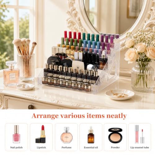 2 Pack Acrylic Nail Polish Organizer Holder Rack 7 Tiers, Clear Display Stand for Bottles & Makeup