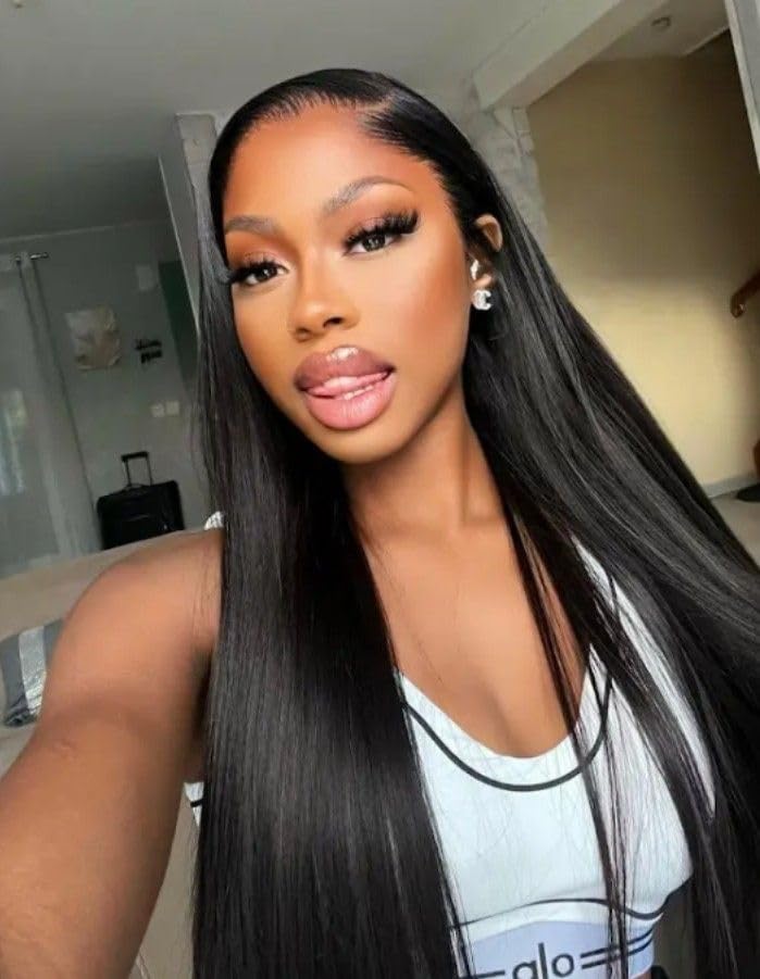 Natural Black Synthetic Lace Front Wig 13x4 30 Inch HD Transparent Pre-Plucked Hairline for Black Women - Looxey