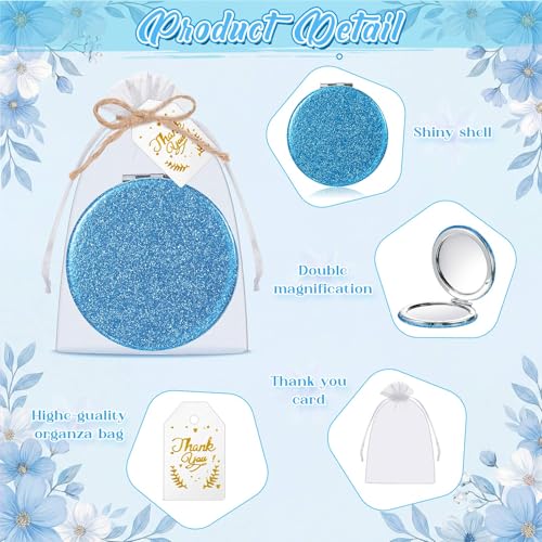30 Sets Compact Magnifying Mirrors Gift with Thank You Card & Rope Blue