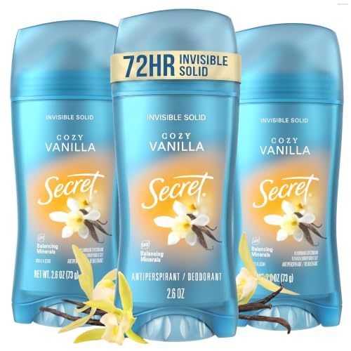 Secret Fresh Antiperspirant Deodorant for Women - Vanilla, 72hr Breathable Solid, Pack of 3 - 2.6 oz