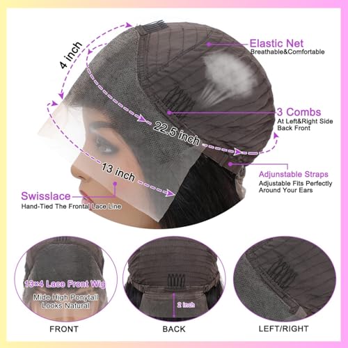 Natural Black Lace Front Wigs Human Hair 22 Inch for Black Women - Glueless