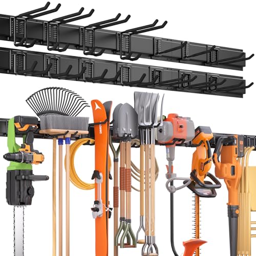 99-Inch Garage Wall Storage Rack with 14 Hooks & 6 Panels - Heavy Duty Tool Organizer